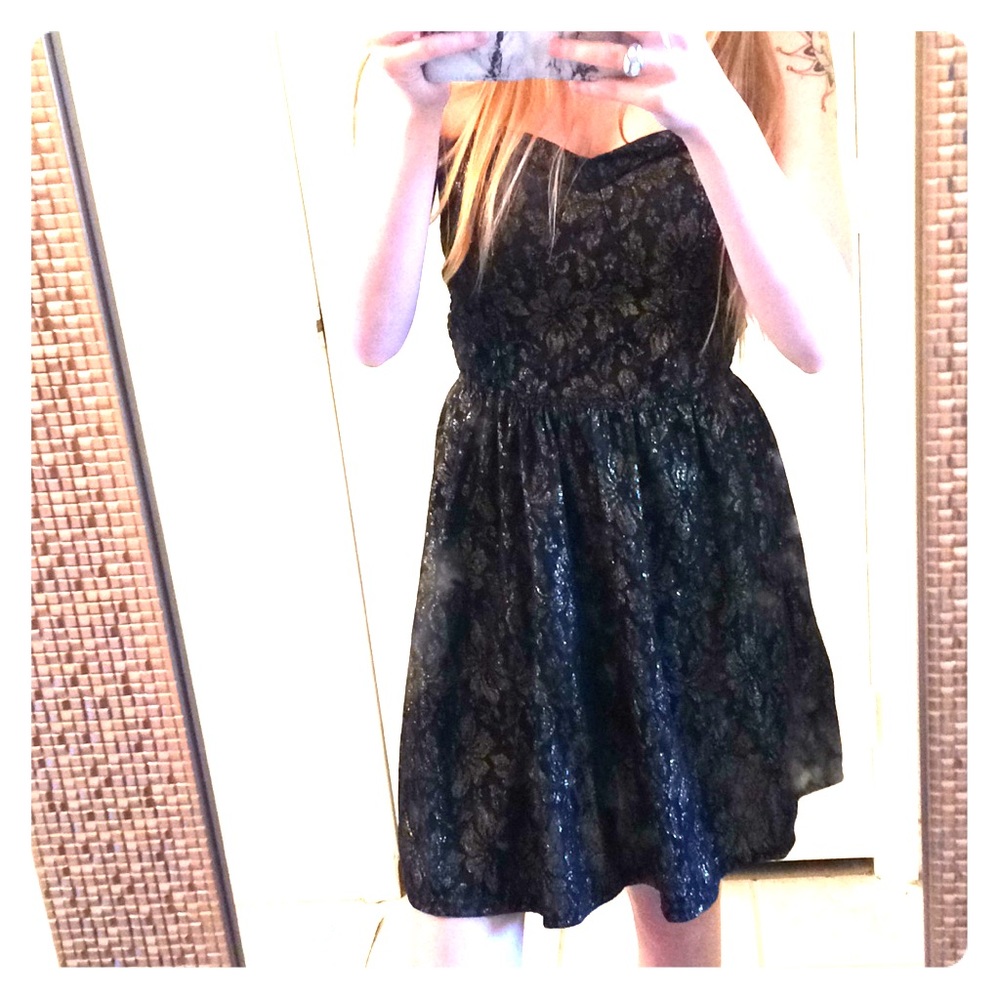 Size Medium Black and Gold Strapless Dress